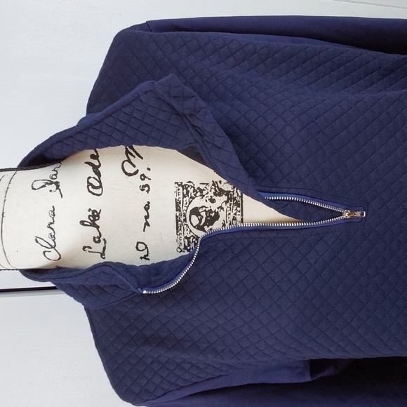 Womens Navy Quilted Textured Navy Blue Hoodie Silver Front Zipper Sz.XL - Picture 2 of 7